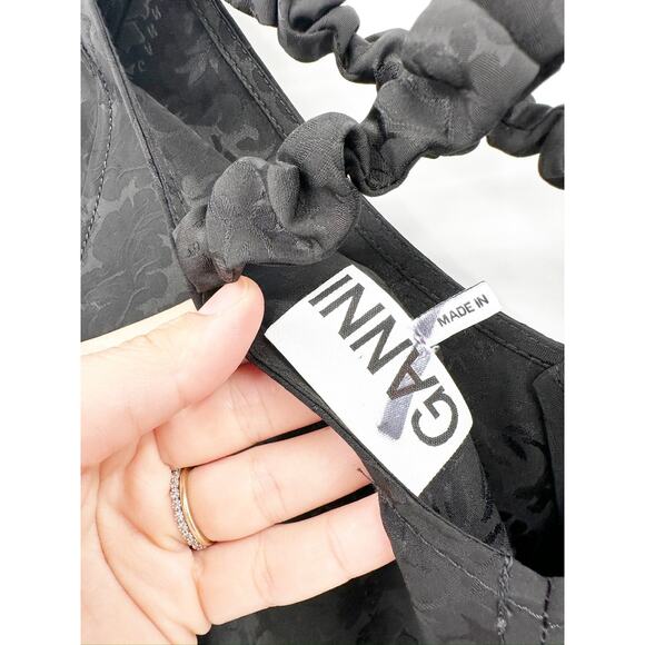 Ganni Black Jacquard V-Neck Oversized Midi Dress Size 38 - Picture 5 of 7